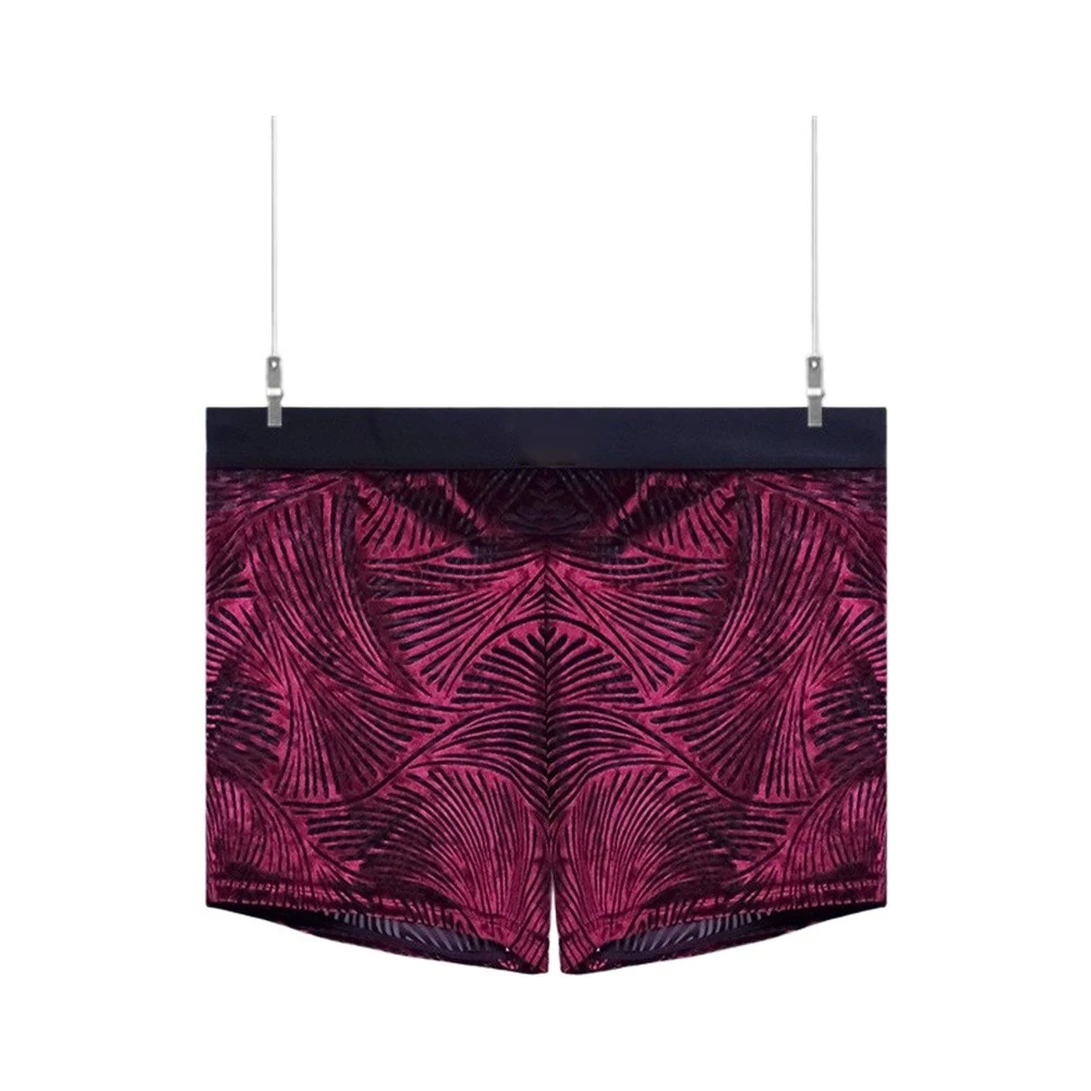 Men Retro Flocking Floral Print Ice Silk Trunks Underwear Boxer Shorts Panties U Bulge Pouch Male Breathable Underpants
