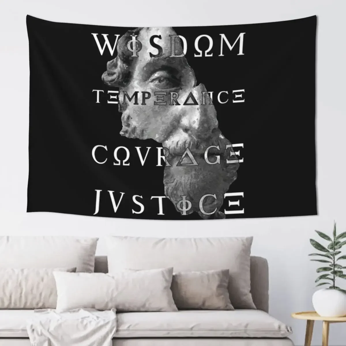 

Marcus Virtues of Stoicism Wisdom Courage Temperance Justice Tapestry Wall Decor Hanging Decoration For Home Tapestry