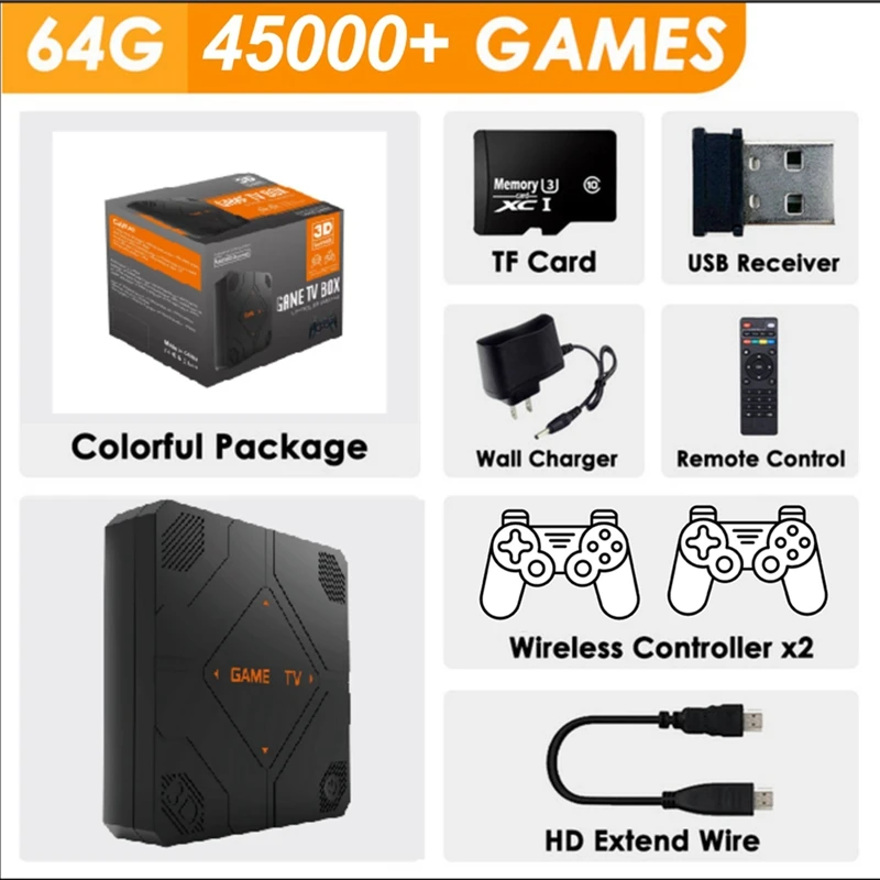 V5 Retro Game Console 64G 45000 Games Dual Handheld Game Console TV Box Game Controller Home Game System