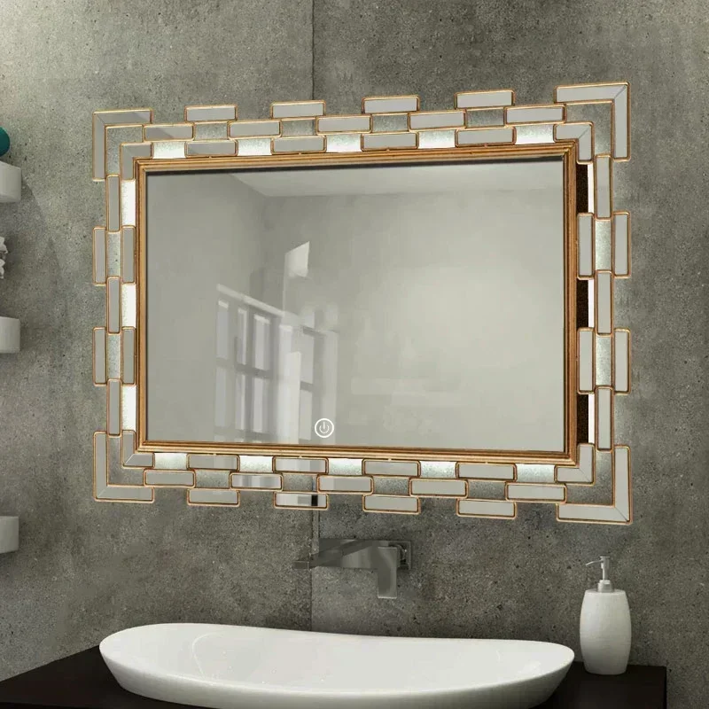 X NEW  Neoclassical makeup mirror light luxury bathroom square creative mirror wall decoration mirror
