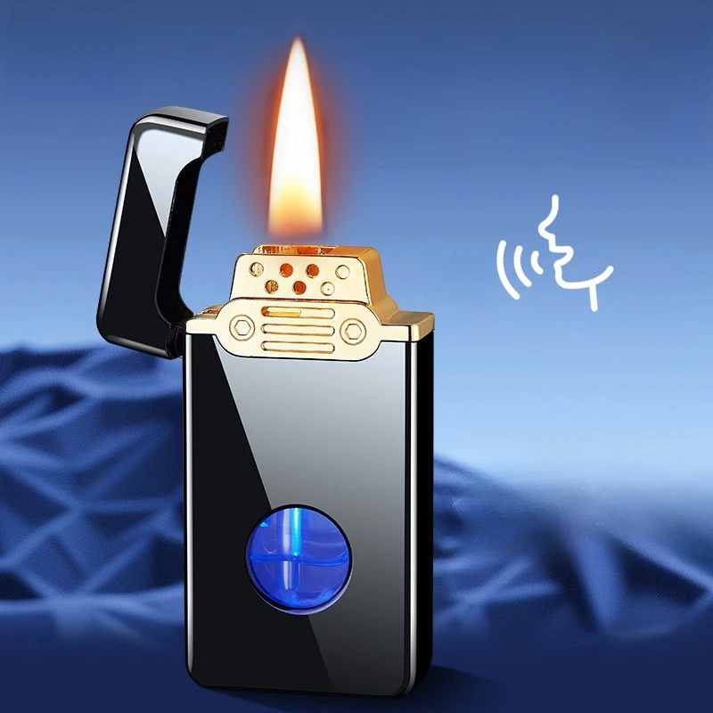 2024 Metal Intelligent Voice Controlled Kerosene Lighter Large Capacity Blue Light Transparent Oil Window Sensitive Arc Ignition