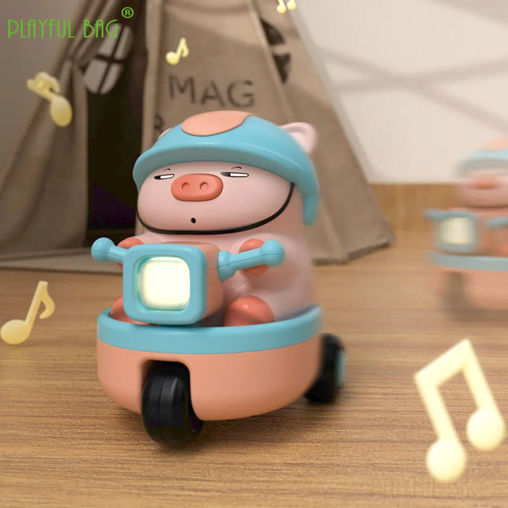 เด็กไฟฟ้าของเล่นเด็กหมุน Piggy รถจักรยานยนต์เพลงสนุกมือถือขับรถปริศนา Stunt รถสามล้อของขวัญวันเกิด VG218
