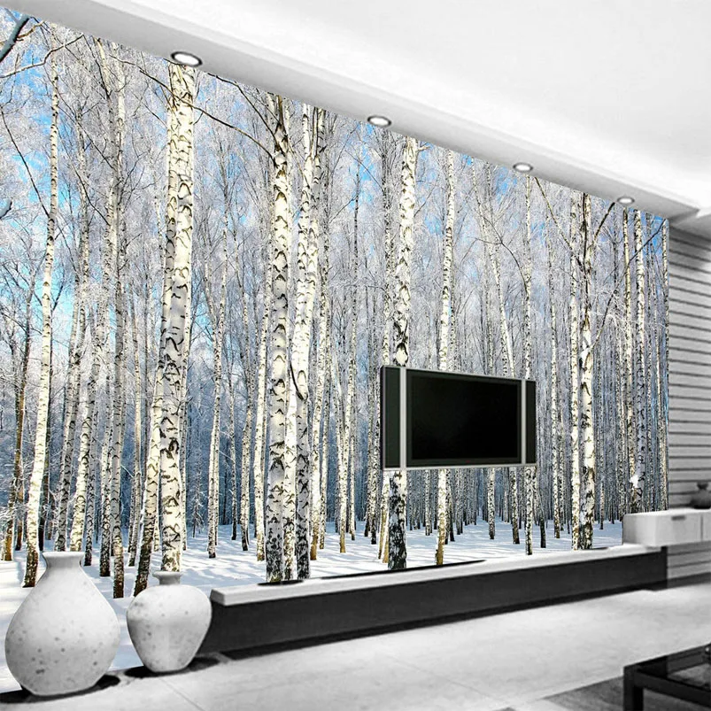 Customized products 3D Natural Scenery Mural Winter Birch Forest Landscape Wallpaper Living Room Sofa TV Backdrop tree bedroom