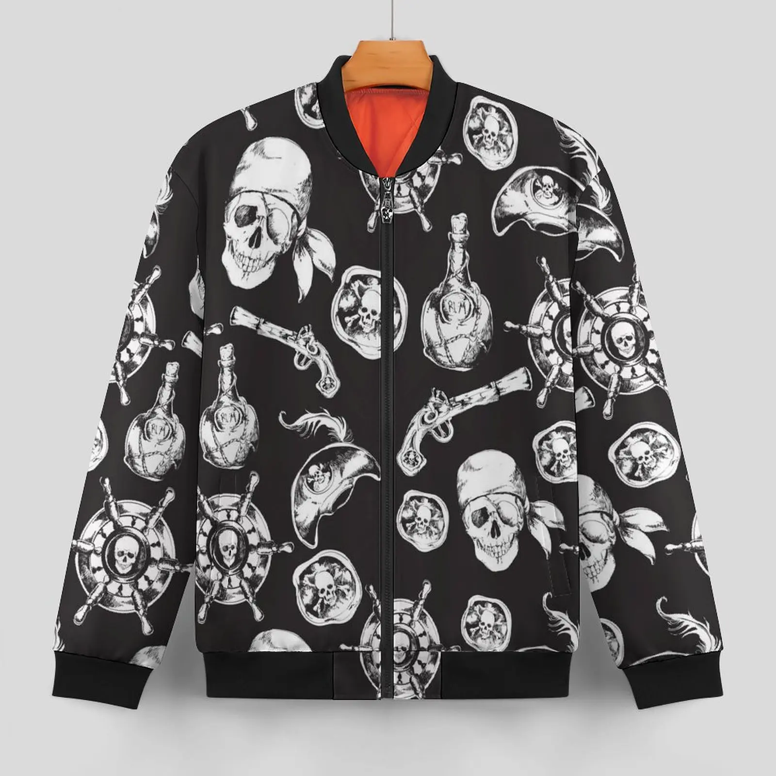 Chaqueta informal de pirata para hombre, abrigo holgado con estampado de pistola y Calavera, cortavientos a prueba de viento, moda urbana de invierno, talla grande