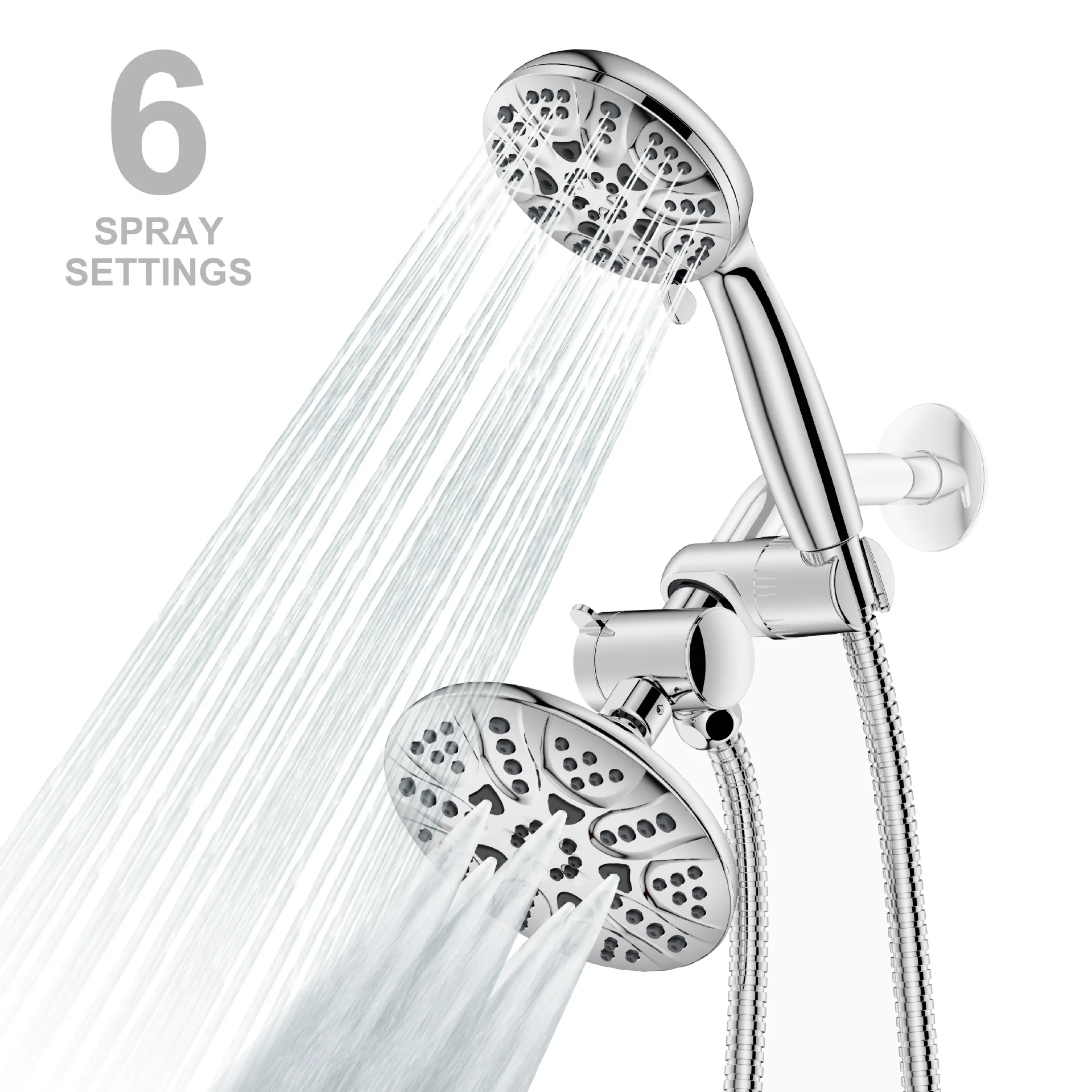 Shower Head 6 Setting Adjust Function Both Rain Showerhead and Hand Held Shower Two Shower Head Suits Bathroom Supplies