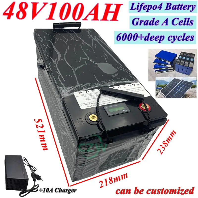 

lithium 48v 100AH lifepo4 battery with BMS 5KW 10KW for tricycle golf cart inverter Solar energy storage scooter + 10A charger