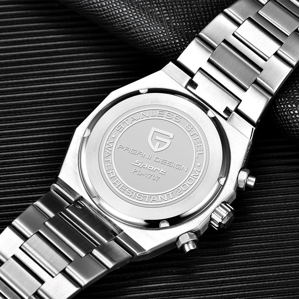파가니 디자인 2025 신형 남성 쿼츠 시계 VK63 사파이어 크리스탈 발광 스테인리스 스틸 PD1707 200m 방수 시계