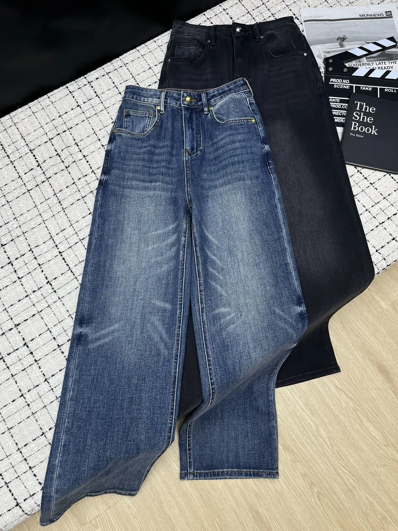 26th Edition - Color-matched Embroidered Straight Denim Pants - Straight Pants with Four-Sided Elasticity for Women