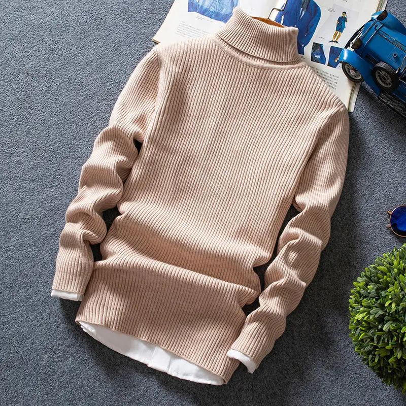 Fashion Solid Color Loose Knitted All-match Turtleneck Sweater Men\'s Clothing 2022 Autumn New Casual Pullovers Korean Warm Tops