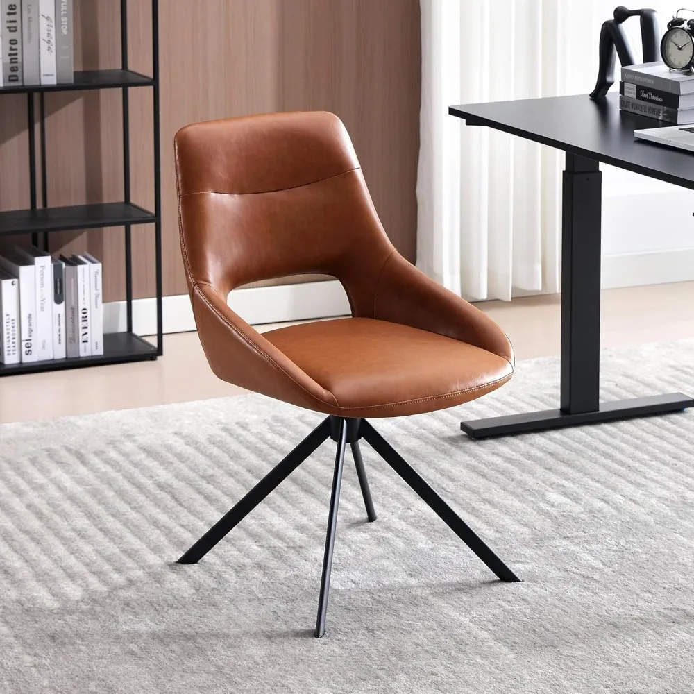 

Mid Century Modern Desk Chair No Wheels Set of 1, Faux Leather Swivel Dining Chair with Metal Legs, Swivel Accent Chair Armchair