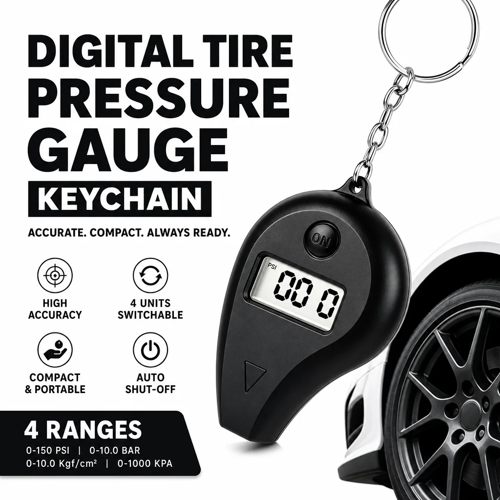 Mini Keychain Style Tire Gauge Digital Lcd Display Car Tire Air Pressure Tester Meter Auto Car Motorcycle Tire Safety Alarm
