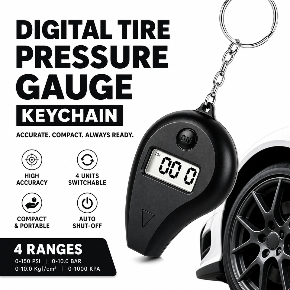  Mini Keychain Style Tire Gauge Digital Lcd Display Car Tire Air Pressure Tester Meter Auto Car Motorcycle Tire Safety Alarm 