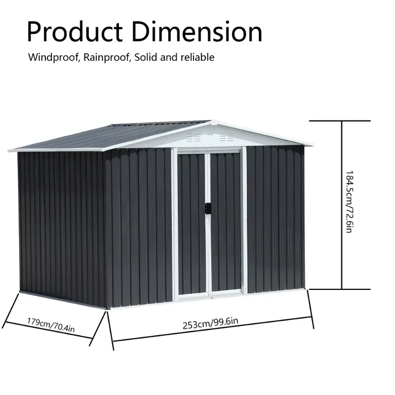Easy Assemble DIY Outdoor Garden Metal Tool Storage Shed Steel Aluminum Frame Backyard Tool Storage Shed