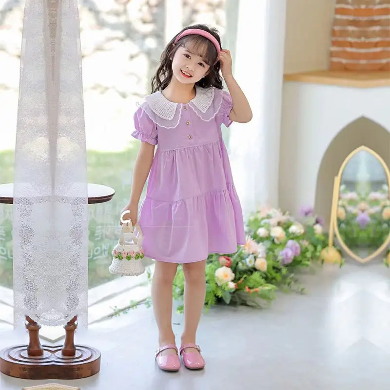 2023 Summer Arrival Girls Short Sleeve Turn-down Collar Orange Roupa Infantil Menina Cute Cheongsam Dress Custume 18M-7T