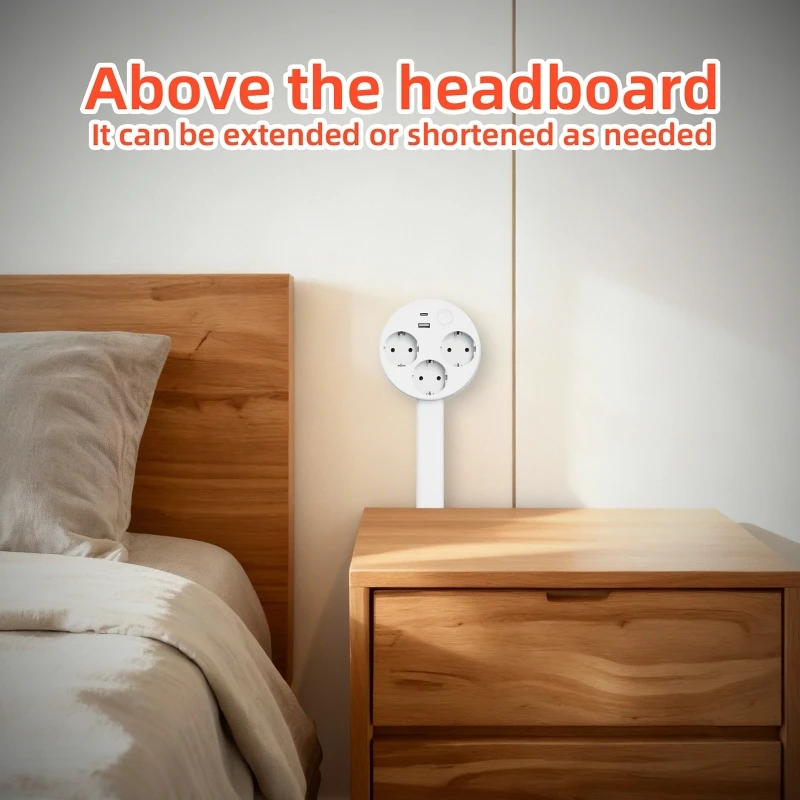 Electrical Wall Plug Rotates Electrical Outlet Extender Adjustable Length Power Outlets Extender Power Socket for NightStand