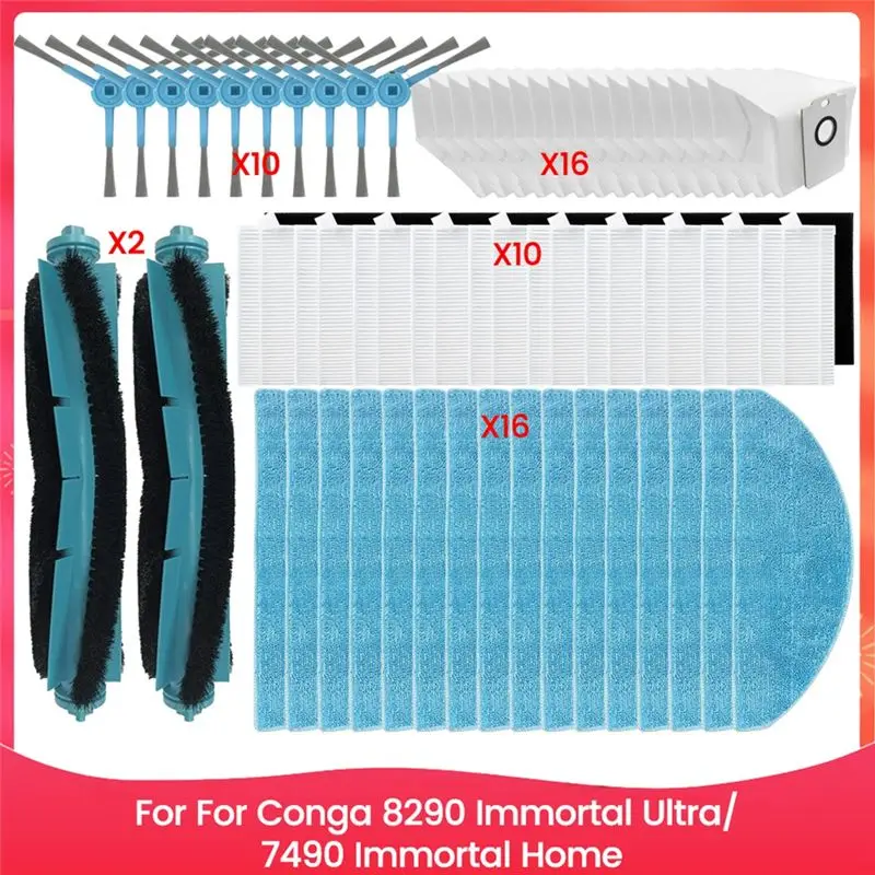 

Запасные части для Conga 8290 Immortal Ultra/7490 Immortal Home: основная щетка, боковая щетка, HEPA-фильтр, тряпка для уборки, мешок для пыли