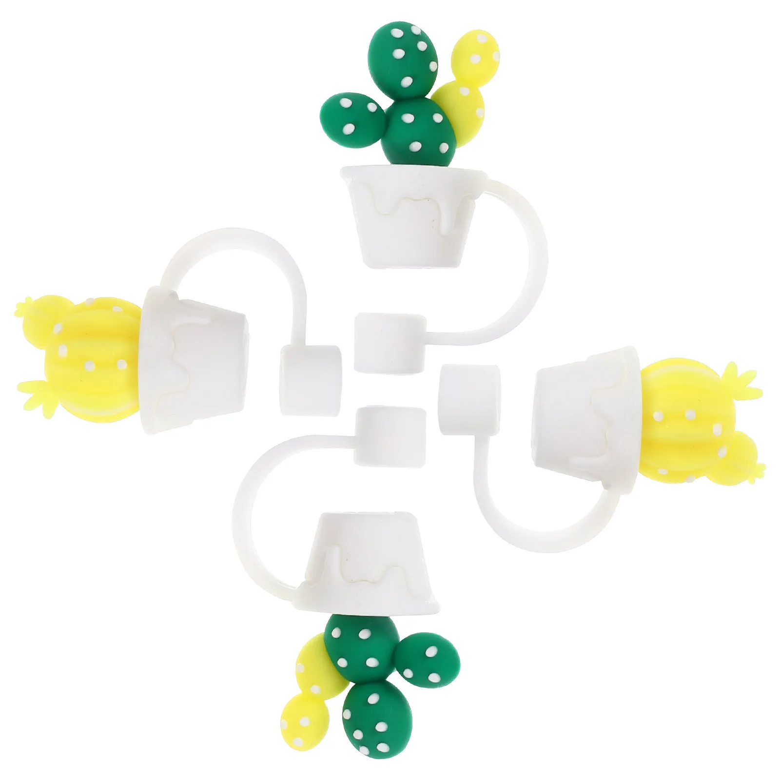 

4pcs Cactus Shaped Covers Reusable Drinking Straw Caps Cute Cartoon Straw Protectors Lightweight Portable Outdoor Party