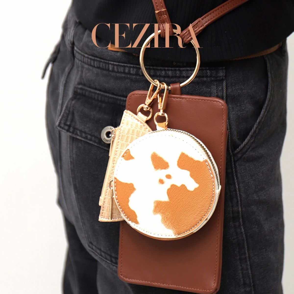 CR Women Fashion Multifunctional PU Leather Crossbody Phone Bag Plush Round Coin Purse Half Moon Card Holder Daily Travel Dating