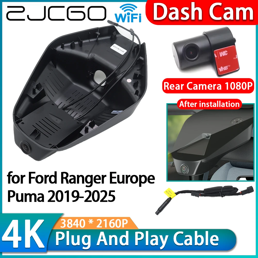 

ZJCGO for Ford Ranger Europe Puma 2019-2025 Wil 4K Wifi DVR Video Recorder Dash Cam Front Rear Camera