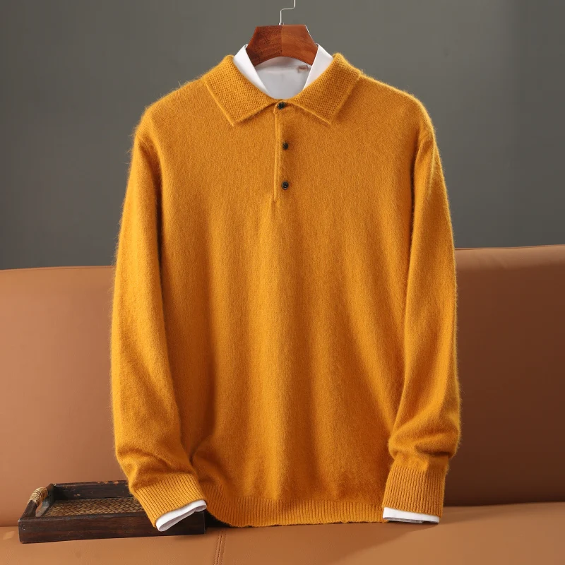 Cashmere Sweater Men's,Lapel Knit Pullover,Autumn and Winter Long-Sleeved,Youth Business Casual Coat Top,Warm,High-End,Comfort