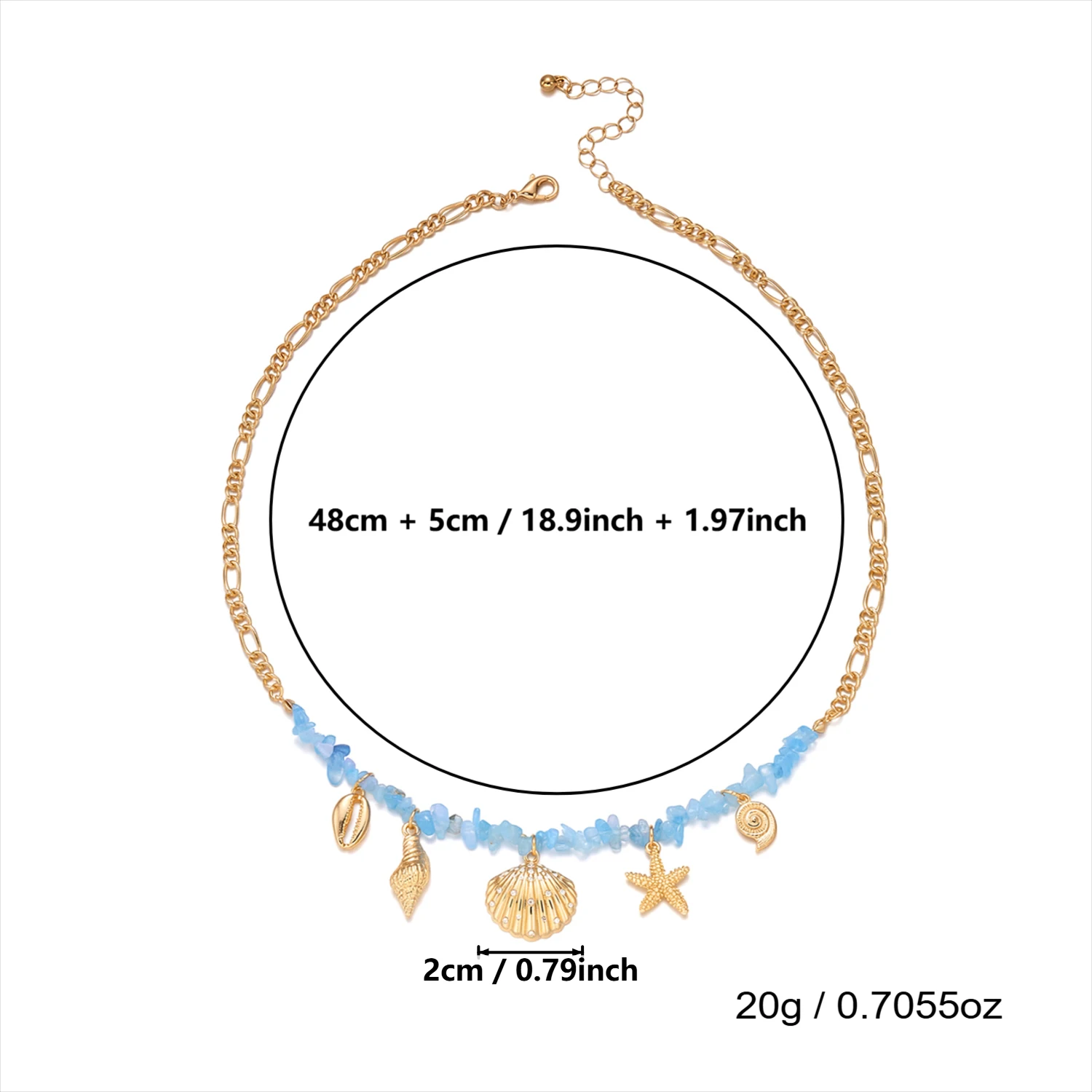 Boho Y2K Süße Muschel-Seestern-Halskette für Frauen, Blaue Unregelmäßige Kiesel-Muschel-Anhänger, Ästhetischer Schmuck, Partygeschenk – Detail 7