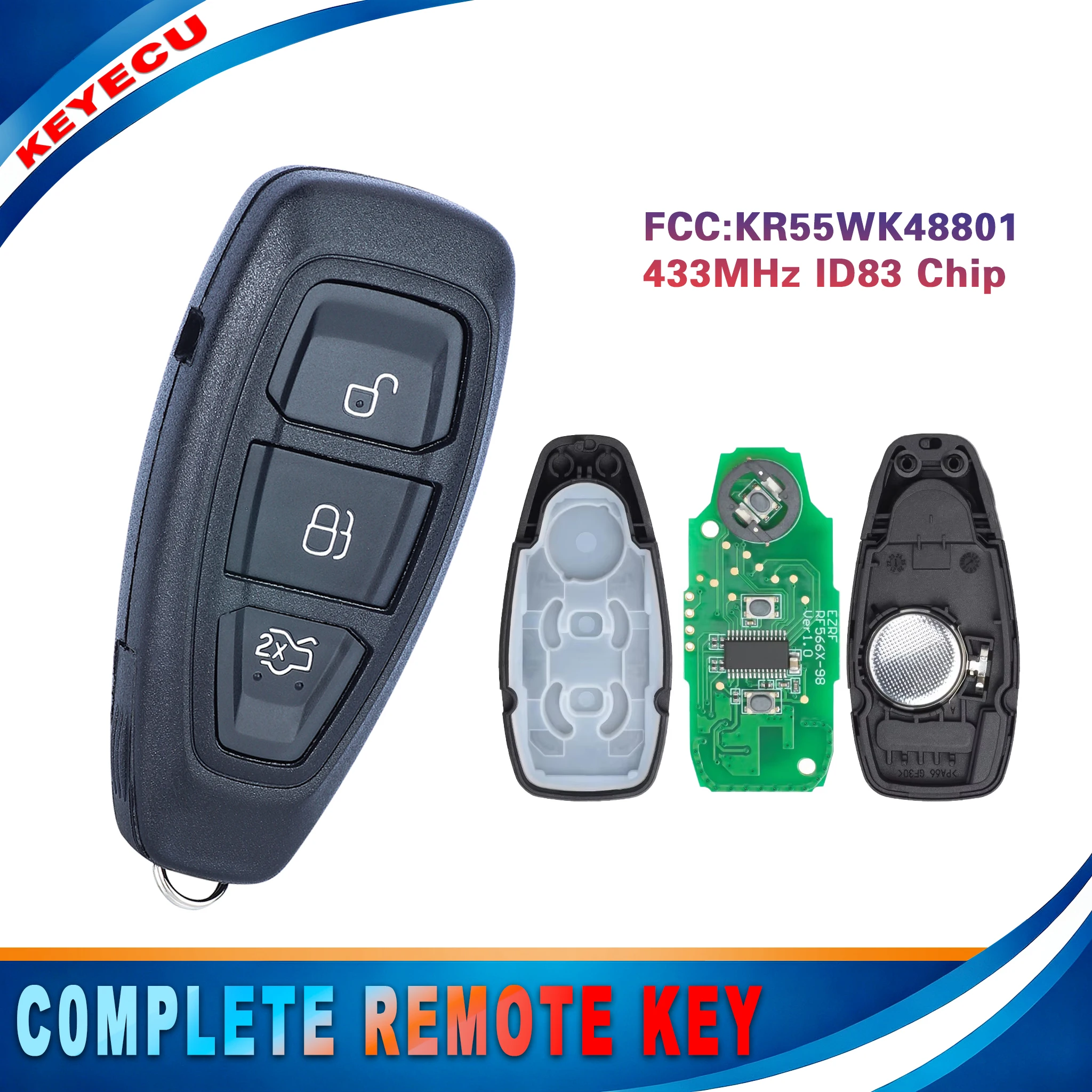 KEYECU Smart Proximity Key Fob for Ford Focus C-Max Mondeo Kuga Fiesta B-Max KR55WK48801 433MHz ID83 Chip 164-R8048 5919918