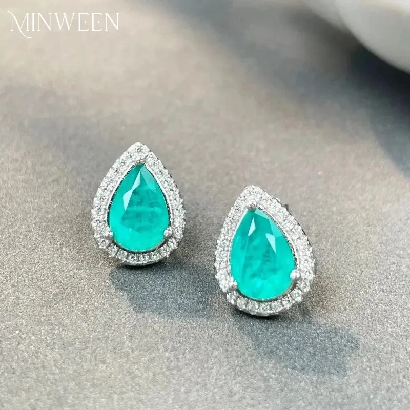 Luxury Lab Emerald 6*9MM 925 Silver Earrings With High Carbon Diamond Wedding Party Engagement Anniversary Gifts Wholesale
