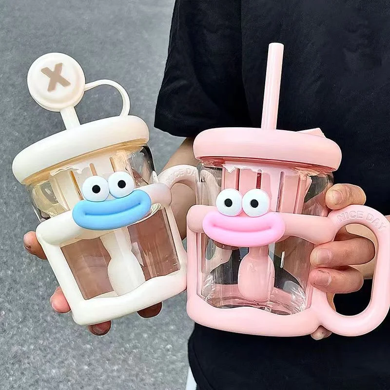 Taza de paja con pegatina de boca grande, taza de paja con separación de té, botella Linda