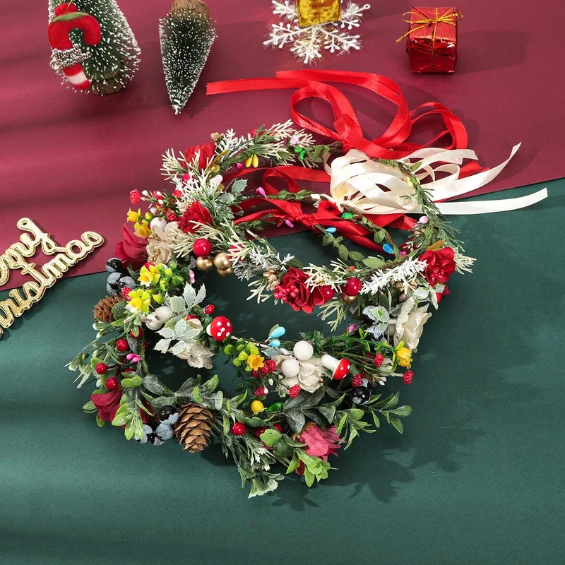 

Simulated Blueberry Pinecone Garland Headband Hair Bands For Women Girls Festival Christmas Hair wreath Hair Accessories