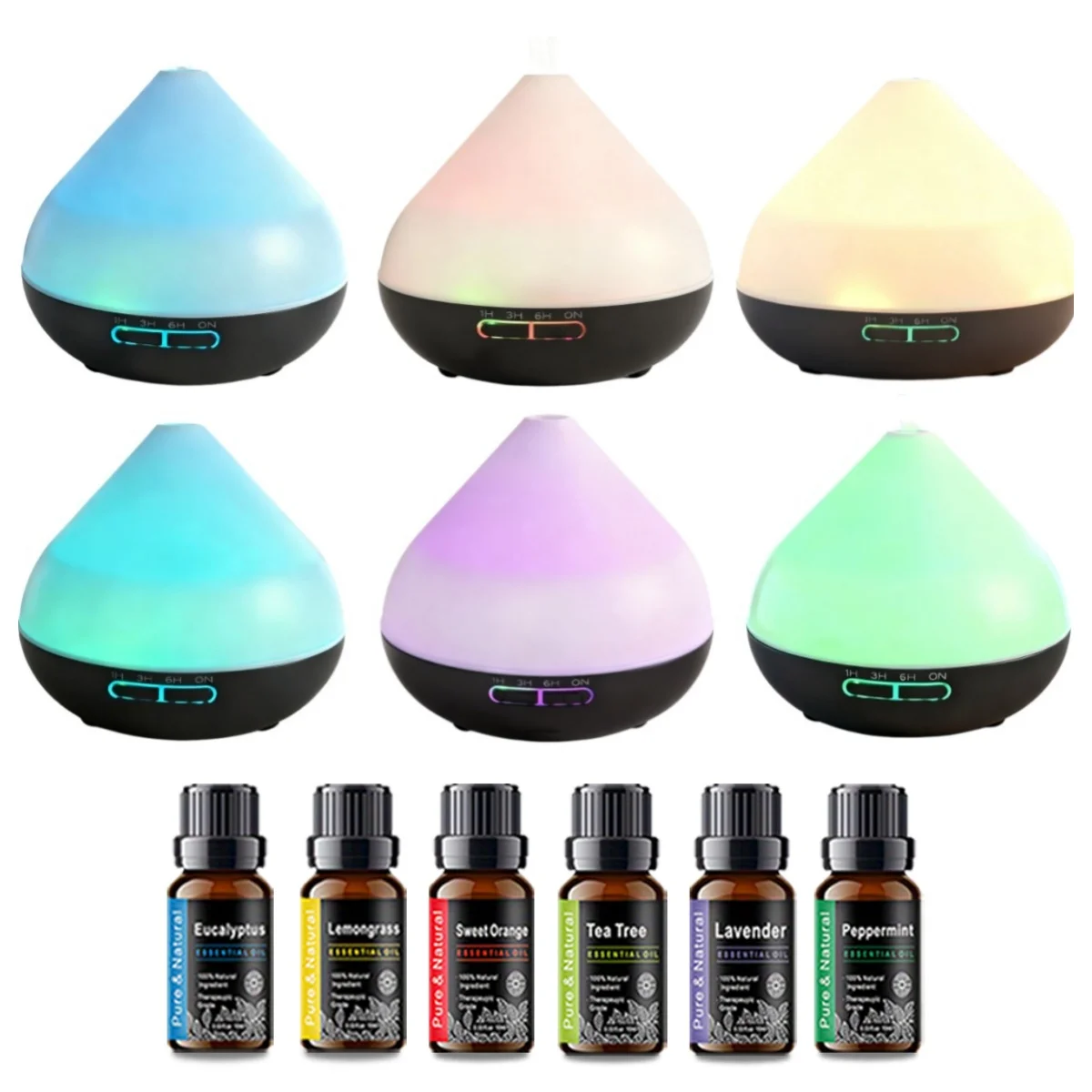 

Ultrasonic Air Humidifier 500ml Aromatherapy mist Essential Oil Diffusers LED night lights with 6 oils for home office yoga