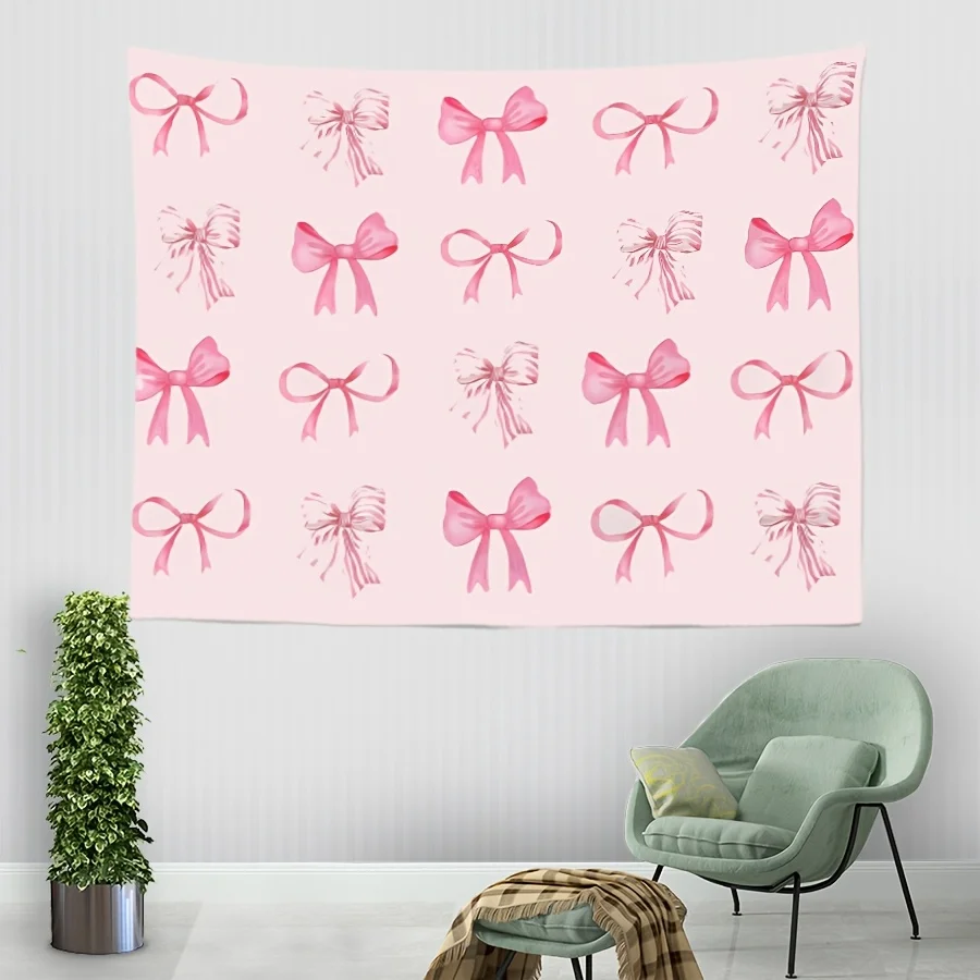 

VIKAMA Dreamy Bow Girl's Heart Tapestry Watercolor Princess Style Instagram-Worthy Living Room Sweet Theme Room Decor