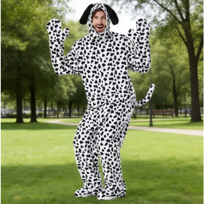 

Новый костюм животного из мультфильма, пижама для косплея в виде собаки-далматина, тематическая одежда для вечеринки на Хэллоуин, наряды для взрослых женщин и мужчин