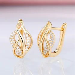 Huitan Hot Leaf Hoop Earrings for Women Fashion Daily Wear Fancy Accessories Wedding Party Elegant Bride Earrings Modern Jewelry