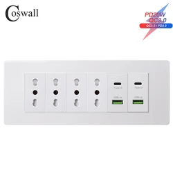 Coswall PC Panel Italian / Chile Standard 16A Wall Power Socket PD 3.0 20W Type-C Dual USB Fast Charging 194*75 mm