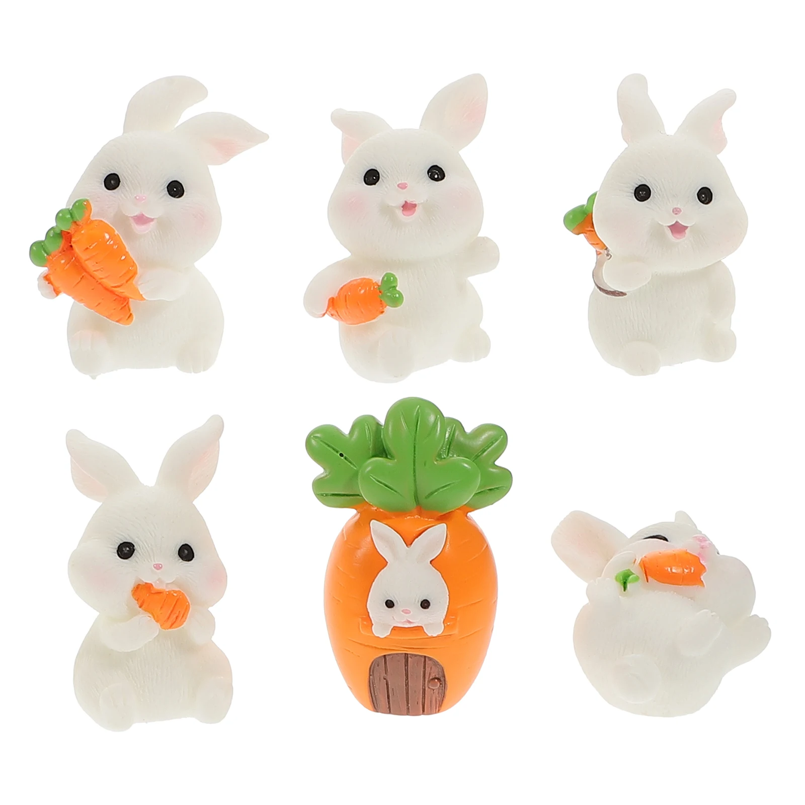 

6pcs Miniature Bunny Figurines Resin Carrot Rabbit Decor Bonsai Micro Landscape Ornament Gardening Supplies Mini Resin Animals
