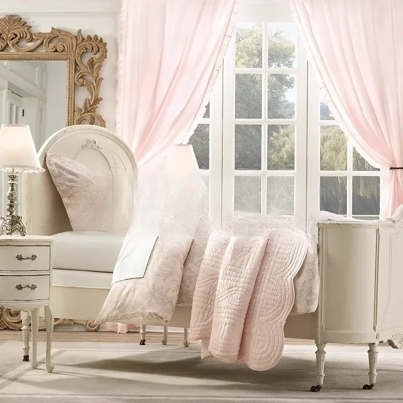 

French Vintage Solid Wood Single Bed Villa Bedroom 1.35 Princess Bed American Country Second Bedroom Carved Children's Bed