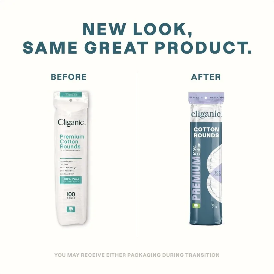 Cliganic Redondas de algodón premium para rostro 300 almohadillas desmaquillantes hipoalergénicas sin pelusa 100 algodón puro (envase puede Va