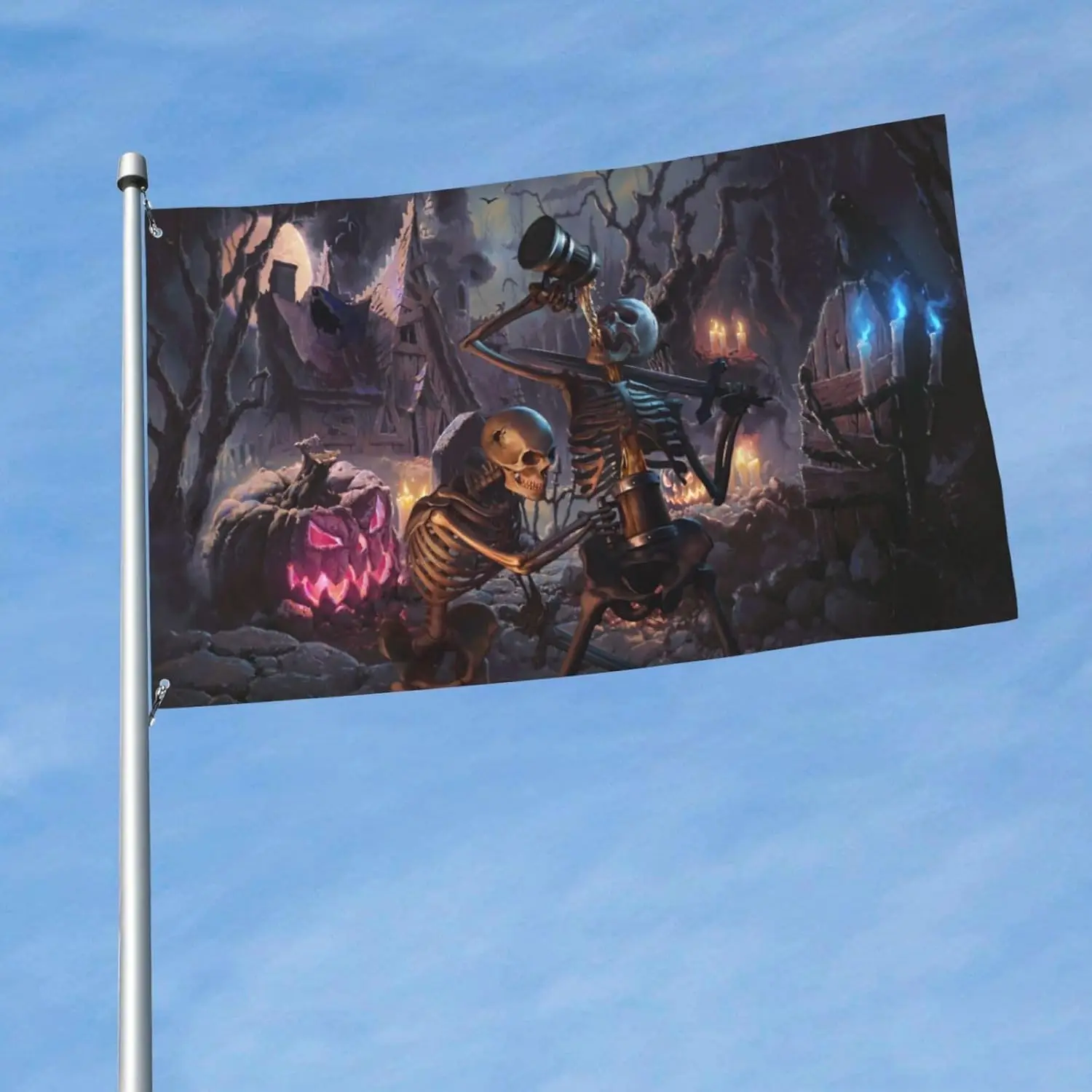 Halloween Funny Skull Skeleton Flag 3x5 Ft Outside Happy Halloween Flags Breeze Outdoor Flags With Grommets For Yard Indoor