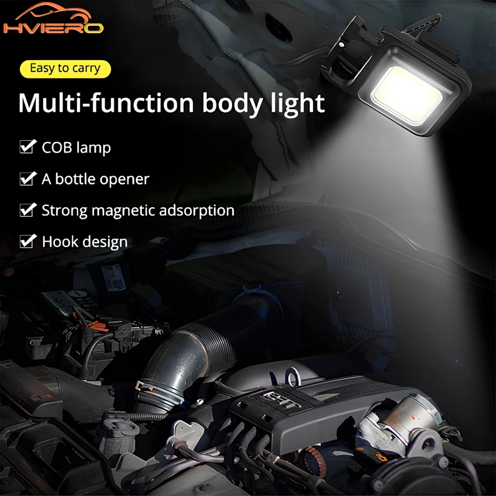 1Pc Mini COB LED Flashlight Key Chain Light USB Charging Super Bright Magnet Portable Outdoor Camping Work Lamp Multi-functional