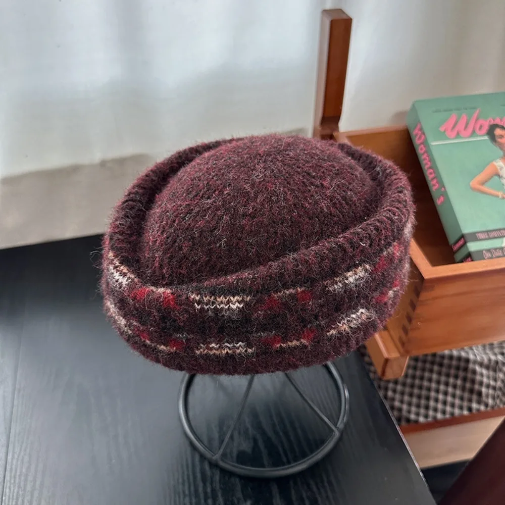 French Style Fair Isle Pattern Pillbox Hat Elegant Fedoras Fedora Hat Versatile Air Hostess Airline Stewardess Caps