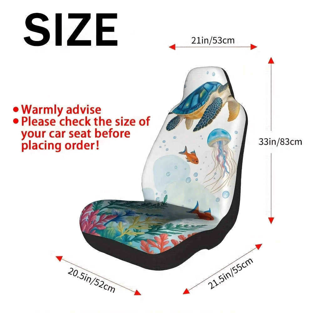 Set Of 2, Stylish Sea Turtle And Jellyfish Car Covers, Universally Designed For Cars, Suvs, Sedans, And Trucks, Made From Durabl
