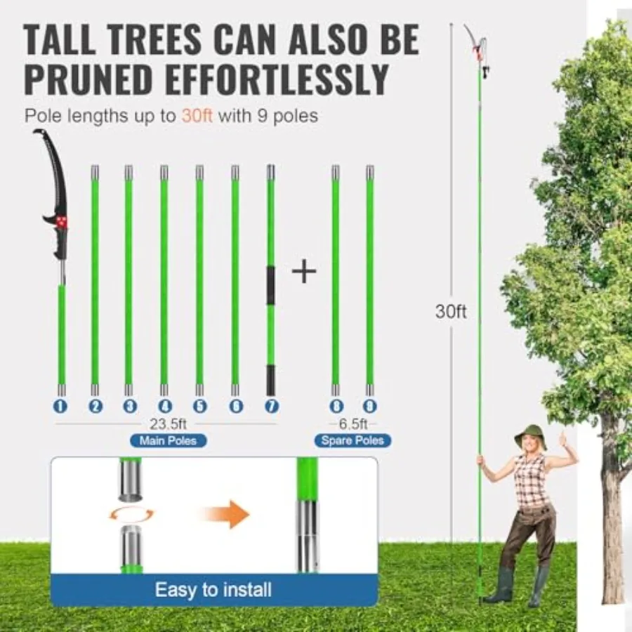 Manual Pole Saw, Extendable Tree Pruner Blade and s Set 9 s, Long Branch Pruner Retractable for Backyard and Garden, Bush Cuttg