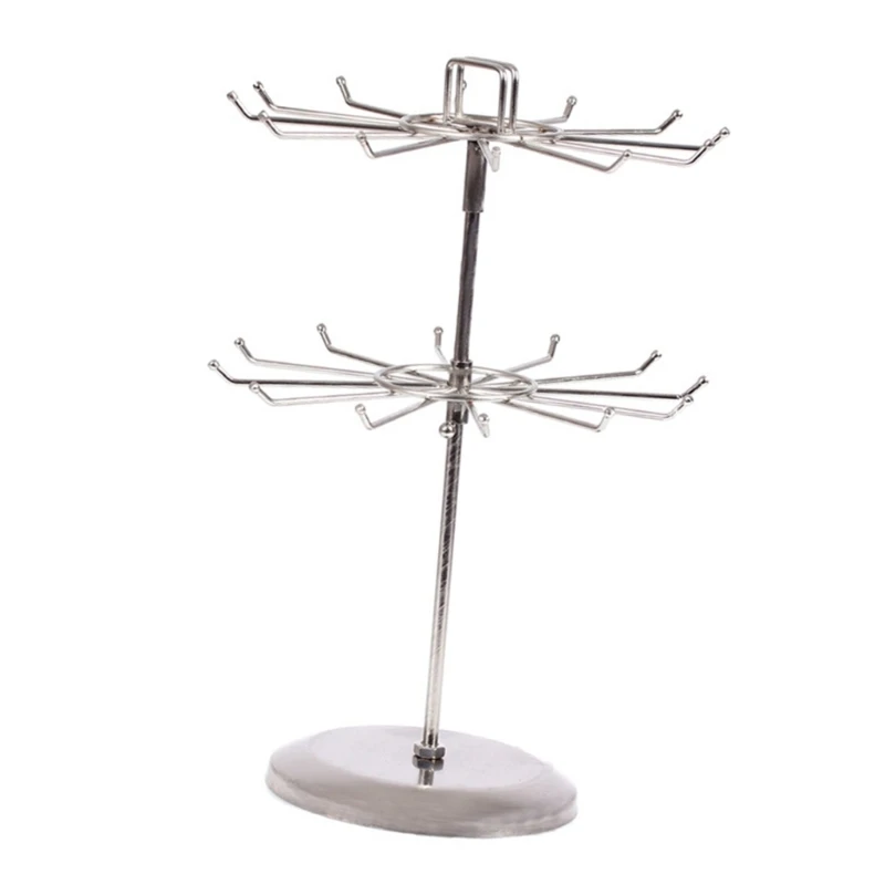 360 Degree Spinning Jewelry Display Rack Double Layer Metal Necklace and Bracelet Multipurpose Accessory Stand