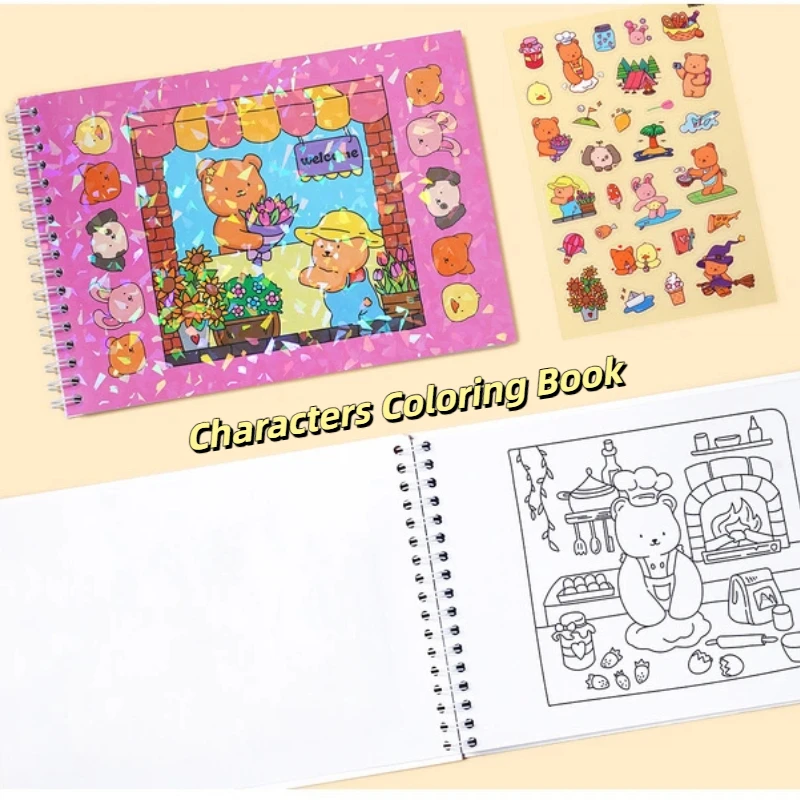 1Pcs Little Bear Graffiti Characters Coloring Book Animal Theme Painting Book Coloring Book For Adults & Teens