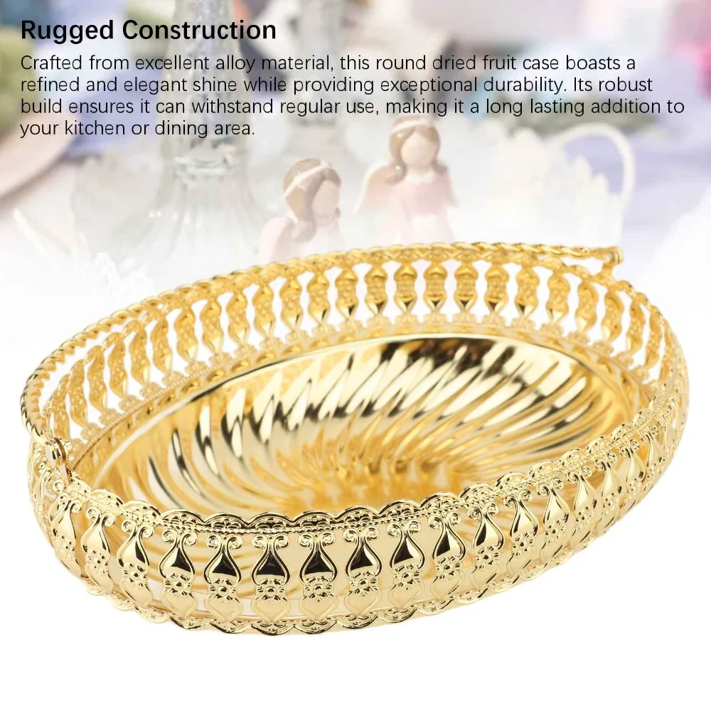 Serving Trays Gold Round Fruit Tray Alloy Intricate Carved Patterns Snack Tray Antique With Handle Dried Fruit Case For Parties