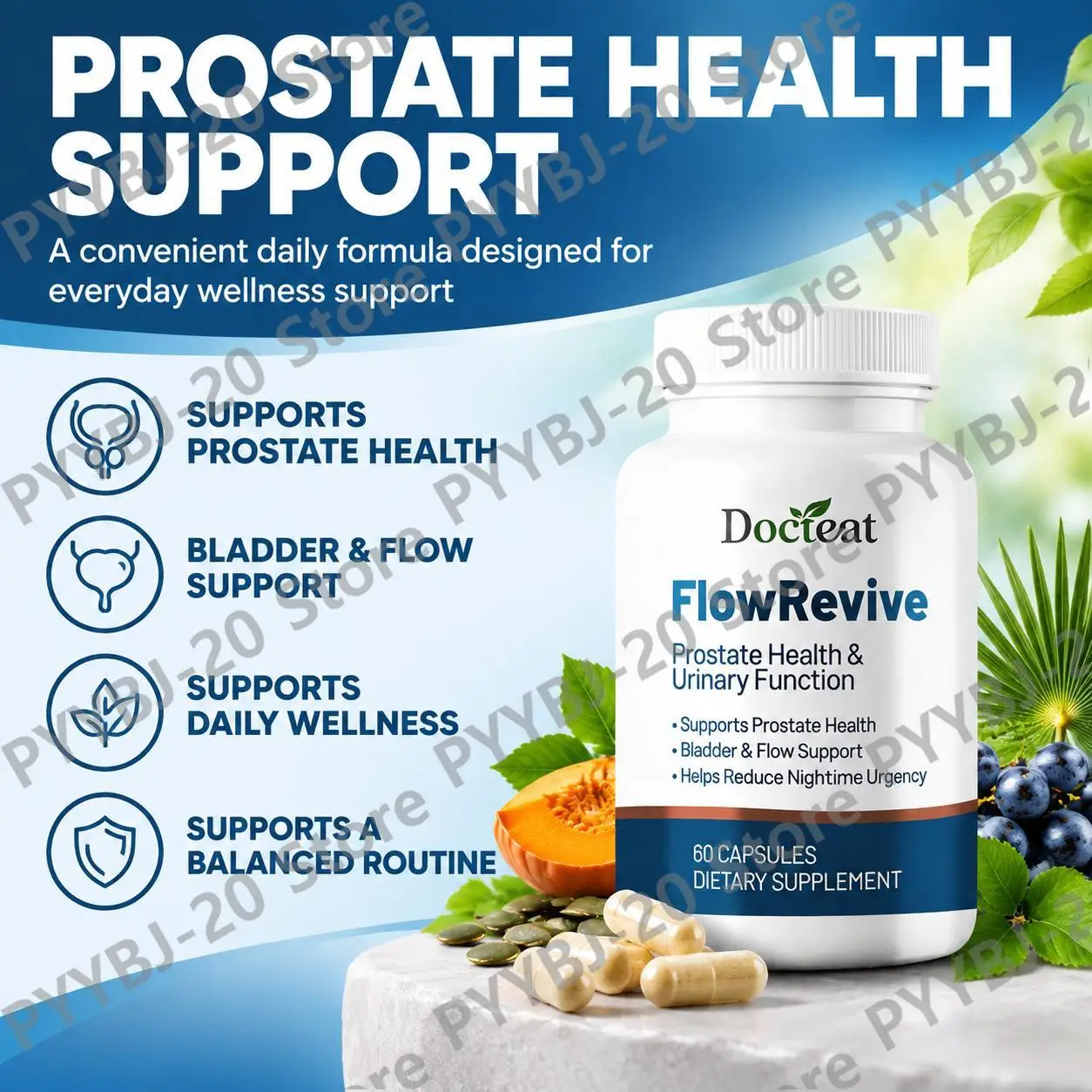 Docteat Prostate Health Capsules Urinary Function Support Male Health Support with Prostate Blend Formula Daily Comfort 60ct