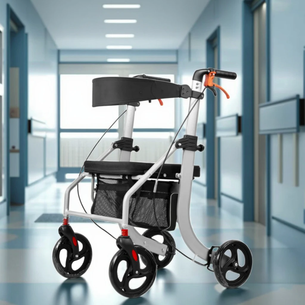

Ergonomically Curved Backrest Rollator High Quality Walking Aid for Elderly Service Equipment