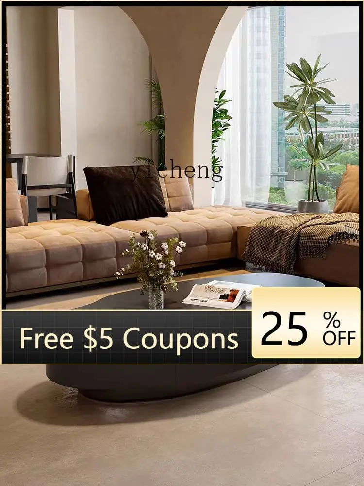 

Minimalist Stone Plate Mango Coffee Table Living Room Home Modern Simple and Light Luxury High-Grade Special-Shaped Tea Table