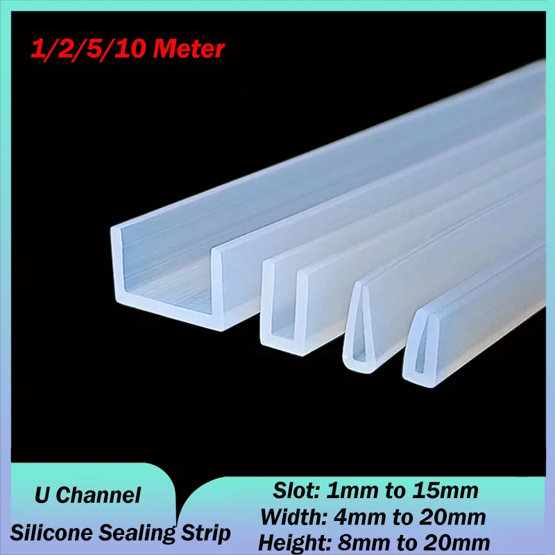 Slot:1-15mm Height: 8-20mm U Channel Silicone Rubber Shower Door Glass Sealing Strip Edge Trim Glazing Weatherstrip Edge Guard