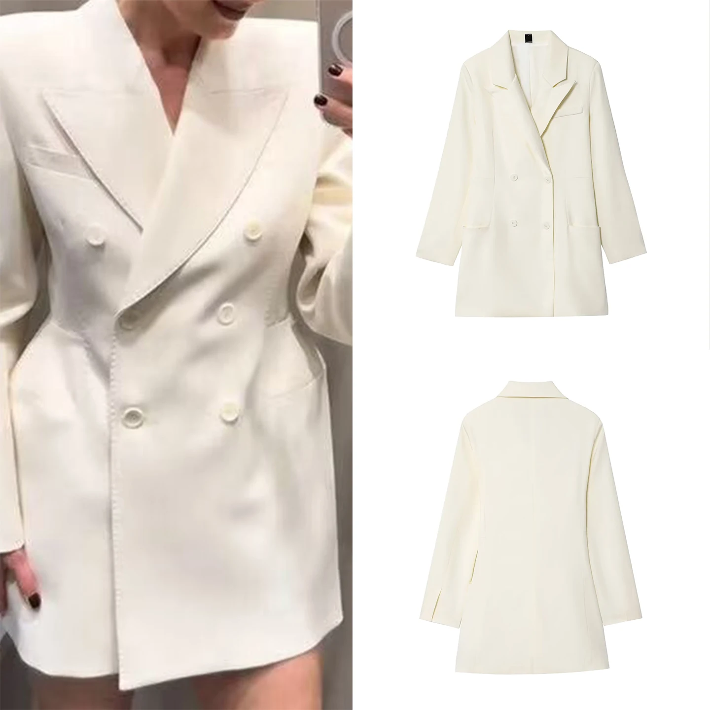 

Новинка осени 2022, женский повседневный двубортный простой костюм Jaet, длинный свек из полиэстера и волокна для ежедневных поездок на работу